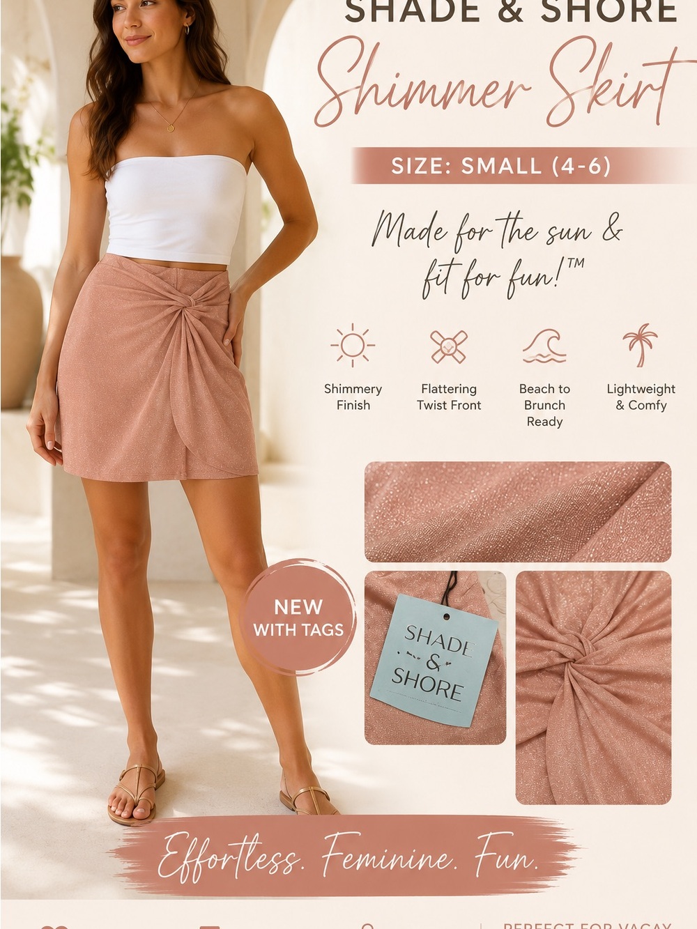 Shade & Shore Dusty Rose Shimmer Twist-Front Mini Skirt
